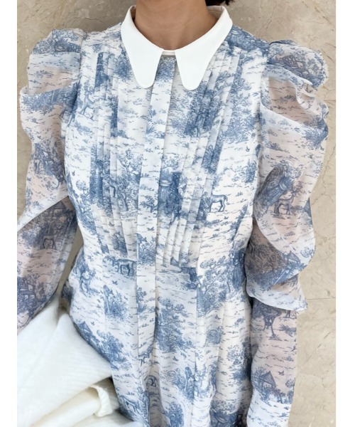 「CELFORD」 長袖ワンピース 38 ブルー レディース_画像3