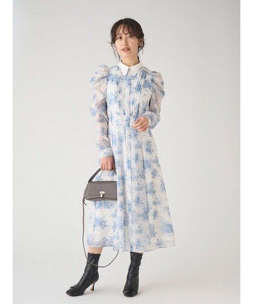 「CELFORD」 長袖ワンピース 38 ブルー レディース_画像4