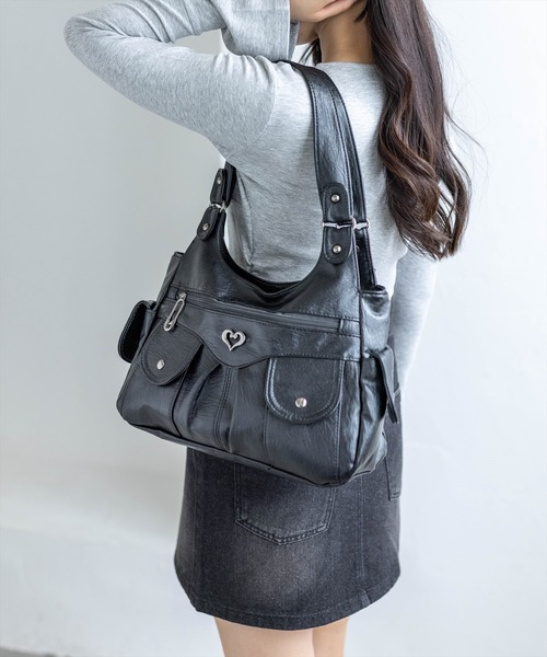 Y2K ハンドバッグ clear ハンドバッグ ヴィンテージライクハートモチーフ合皮バッグ「Y2K