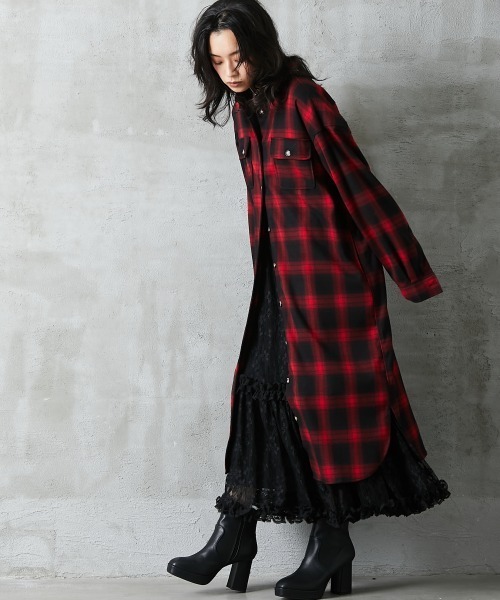 「GEVS.」 シャツワンピース L レッド レディース_画像6