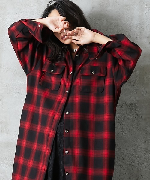 「GEVS.」 シャツワンピース L レッド レディース_画像7