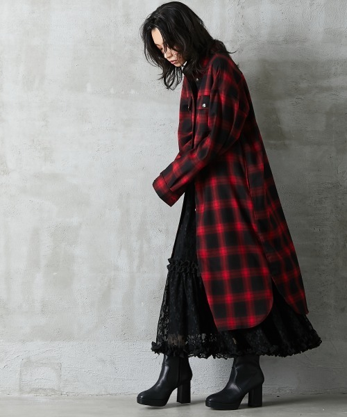 「GEVS.」 シャツワンピース L レッド レディース_画像8