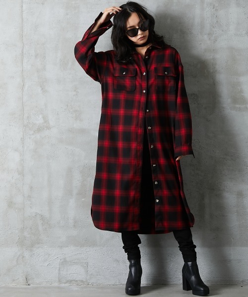 「GEVS.」 シャツワンピース L レッド レディース_画像9