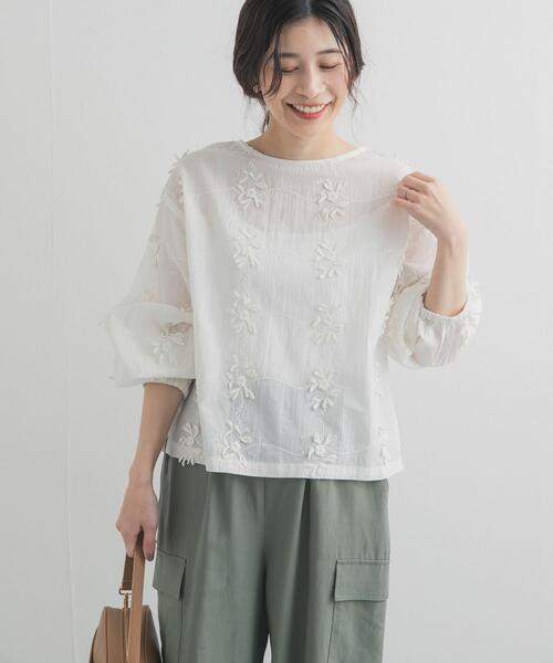 アーバンリサーチ●総刺繍が素敵♪やわらかインド綿サイドリボン付き花柄刺繍ブラウス URBAN RESEARCH DOORS（アーバンリサーチドアーズ） ブラウス シャツ