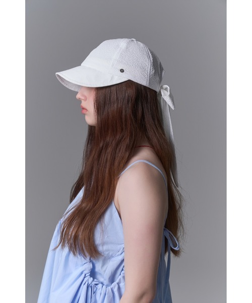 WHITE SANDS キャップ 帽子 ワッフルテクスチャー リボンキャップ