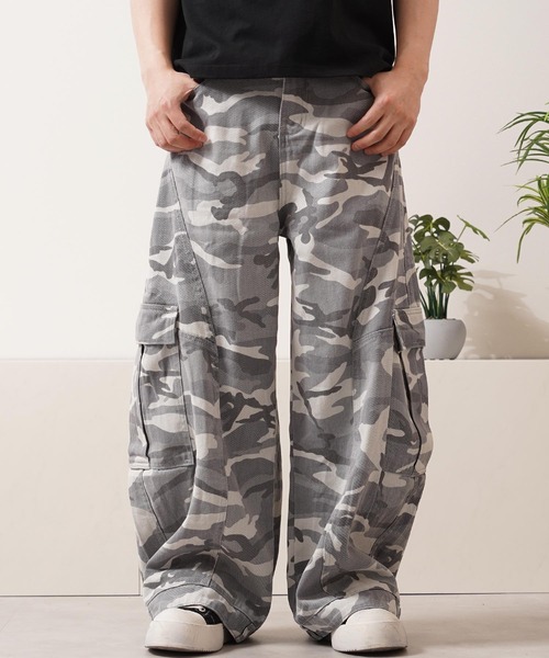 裾絞り可能２WAY カモフラミリタリーツイルワイドカーゴパンツ 新品 RESOUND CLOTHING 迷彩 カモ ストレッチ カーゴ パンツ 裾