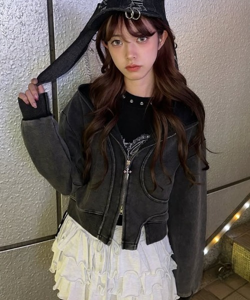 「.KOM」 ジップアップパーカー FREE チャコールグレー レディース_画像9