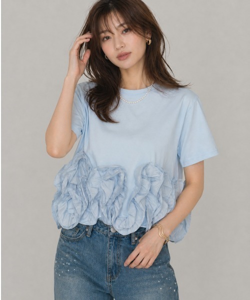 Lateru tシャツ 半袖 ヘムラインフリル T シャツ レディース