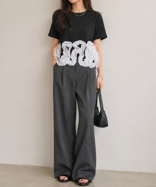 Lateru tシャツ 半袖 ヘムラインフリル T シャツ レディース