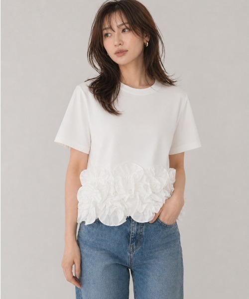 Lateru tシャツ 半袖 ヘムラインフリル T シャツ レディース