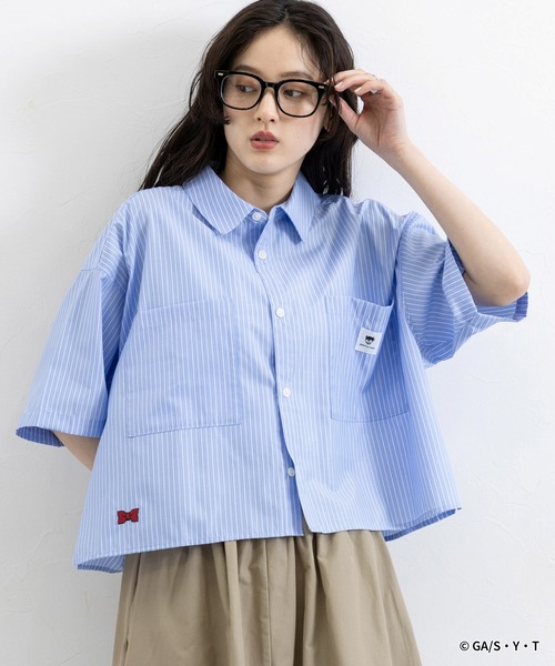 【完売品】名探偵コナン　ストライプ/ショート丈シャツ RAGEBLUE（レイジブルー） ブラウス シャツ 「名探偵コナン