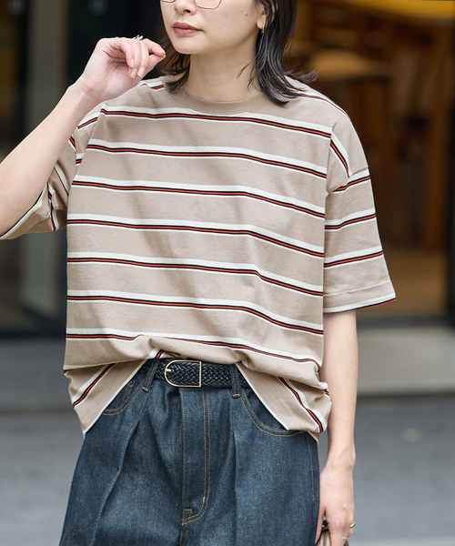 tシャツ 「追加2」汗ジミ防止ボーダービッグT レディースの画像