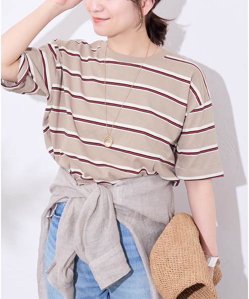 tシャツ 「追加2」汗ジミ防止ボーダービッグT レディースの画像