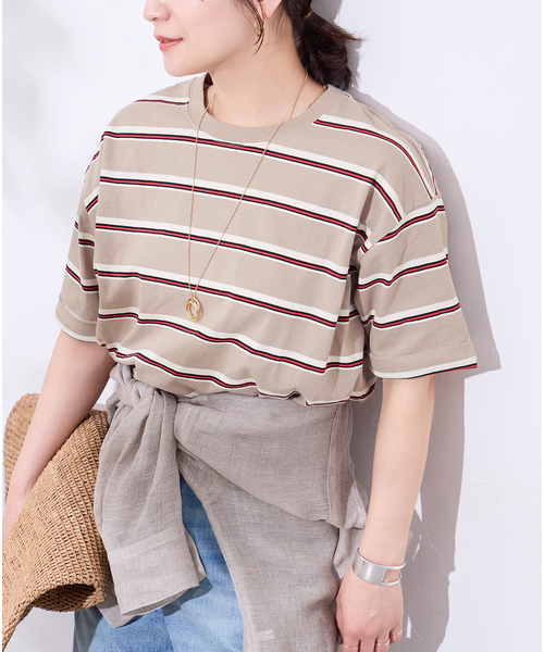 tシャツ 「追加2」汗ジミ防止ボーダービッグT レディースの画像