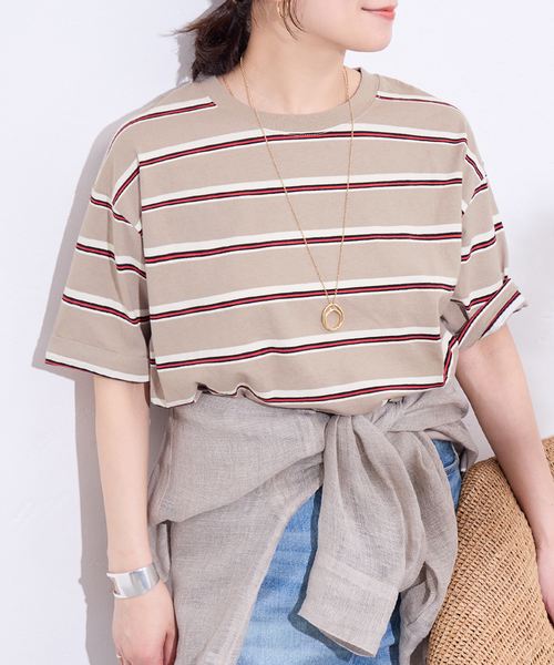 tシャツ 「追加2」汗ジミ防止ボーダービッグT レディースの画像
