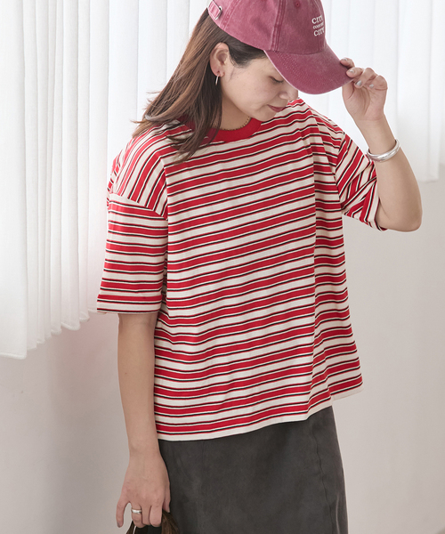 tシャツ 「追加2」汗ジミ防止ボーダービッグT レディースの画像