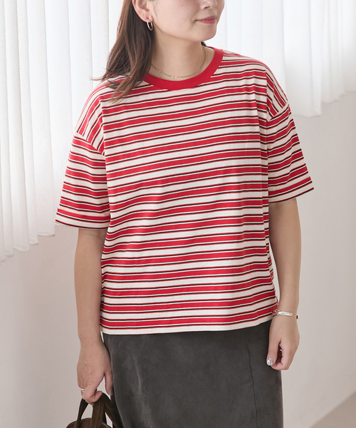tシャツ 「追加2」汗ジミ防止ボーダービッグT レディースの画像