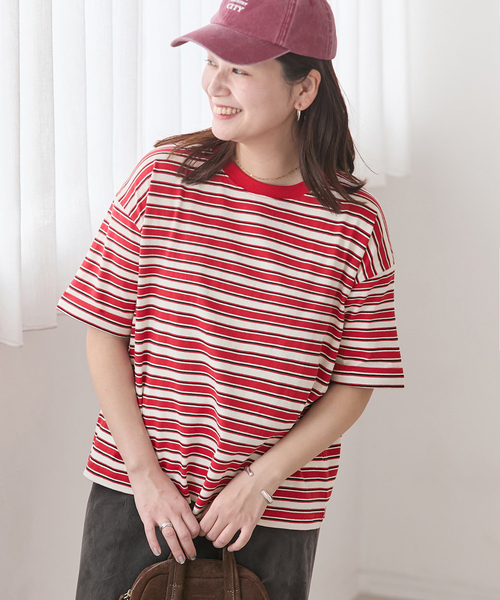 tシャツ 「追加2」汗ジミ防止ボーダービッグT レディースの画像