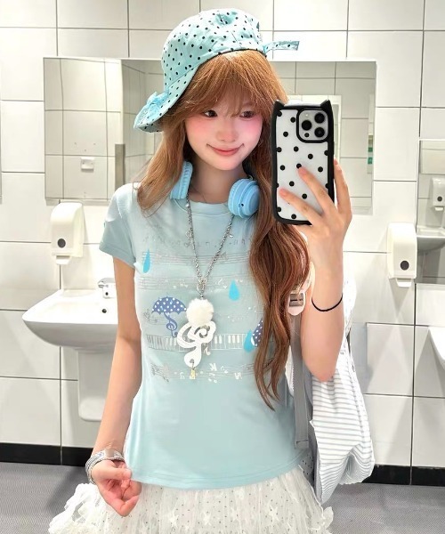 AsRiRe tシャツ 半袖 y2k アンブレラモチーフ半袖Tシャツ レディース