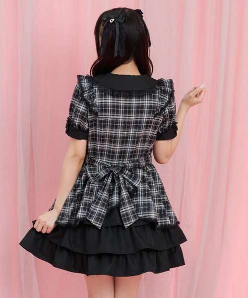 Secret Honey 半袖ミニワンピース チェック柄 黒 Secret Honey（シークレットハニー） ワンピース 半袖 サイドレース
