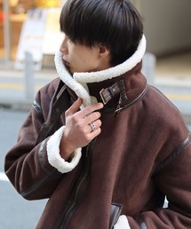ムートンジャケット ムートンコート 24FW フェイクレザーパイピング 