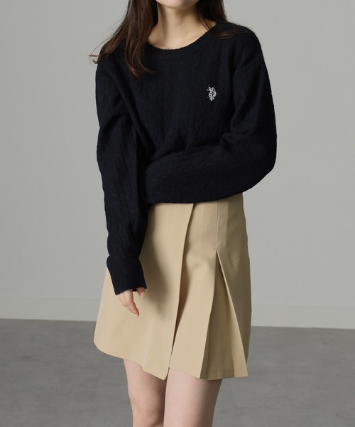 ニット セーター 「新色追加」「U.S. POLO ASSN.」「別注」ワンポイント刺繍ケーブルニットトップス レディース Re:EDIT ニット セーター 「新色追加」「U.S. POLO ASSN