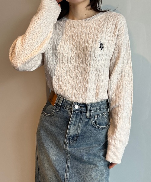 U.S. POLO ASSN. ポニー クオータージップ ケーブルセーター Buy U.S. Polo Assn. Blue Mens Cable Knit Quarter Zip Funnel