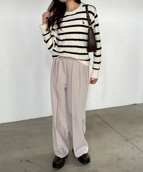 当日発送フォロー割　POLO GOLF USA製　アルパカニット　ケーブルニット セール】＜U.S.POLO ASSN.＞ ワンポイント半袖ケーブルニット