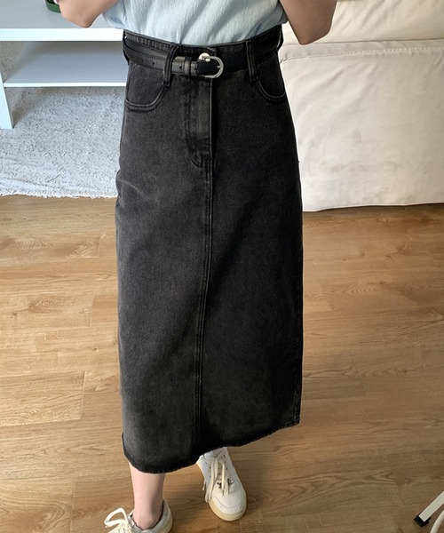 スカート デニム 韓国風ロング丈デニムスカート 送料無料 一部地域を除く