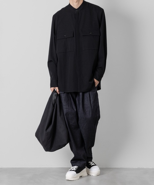 シャツ ブラウス ウールギャバジン バンドカラーシャツ / WOOL GABARDINE BAND COLLAR L/S SHIRT ウールギャバジン バンドカラーシャツ WOOL GABARDINE BAND COLLAR L/S