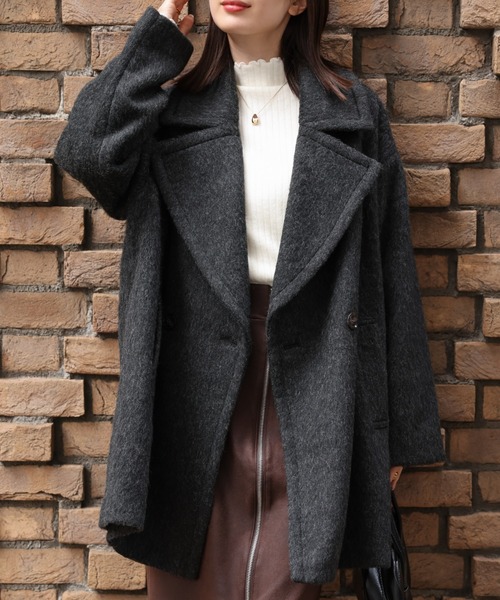 クロシェ　ジャギーピーコート　アウター CLOCHE（クロシェ）の「シャギーミディPコート（ピーコート