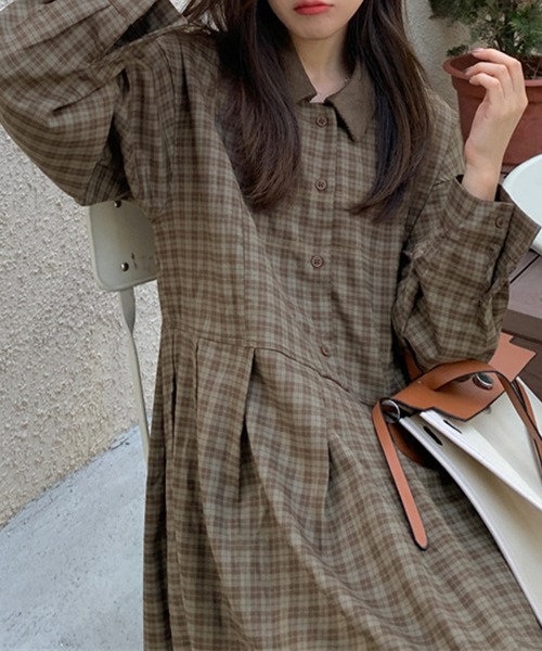 MILAE ワンピース チェック柄衿配色ワンピース : ZOZOTOWN Yahoo!店