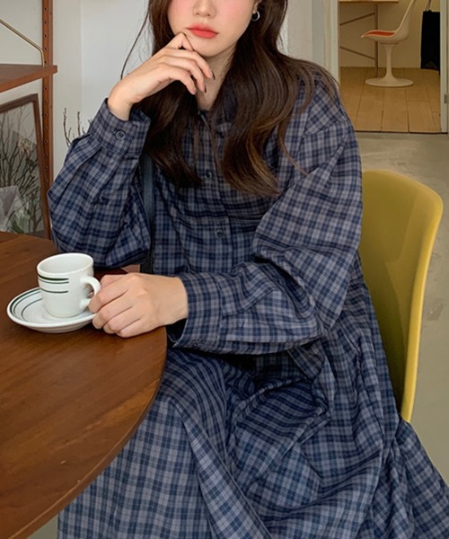 MILAE ワンピース チェック柄衿配色ワンピース : ZOZOTOWN Yahoo!店