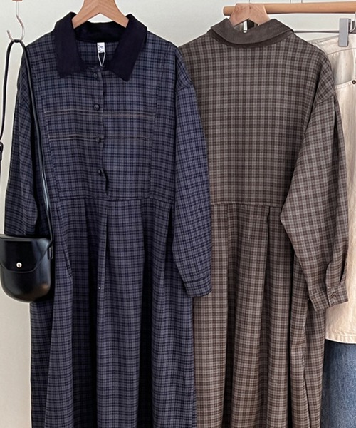 MILAE ワンピース チェック柄衿配色ワンピース : ZOZOTOWN Yahoo!店