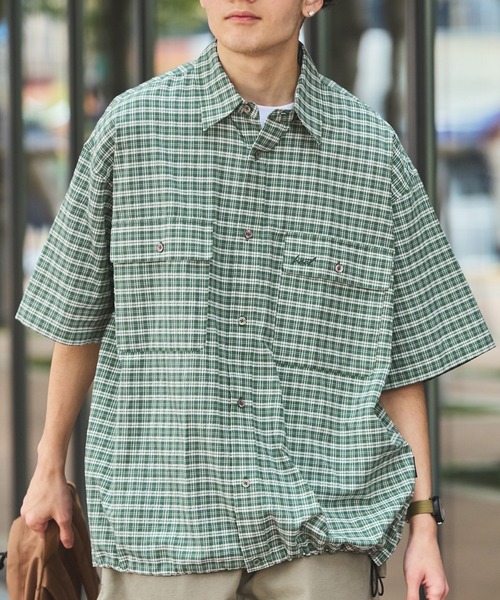 HECT シャツ 半袖 「HECT」Big W-pocket Draw Cord Seersucker Check S