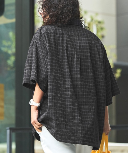 HECT シャツ 半袖 「HECT」Big W-pocket Draw Cord Seersucker Check S