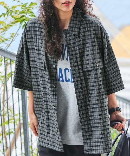 BEYOND社コンシャツ　ウッドランド Sサイズ HECT シャツ 「HECT」Big W-pocket Draw Cord Seersucker Check