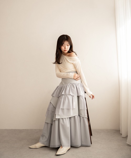 mideal スカート tull mix tiered skirt / チュールミックス