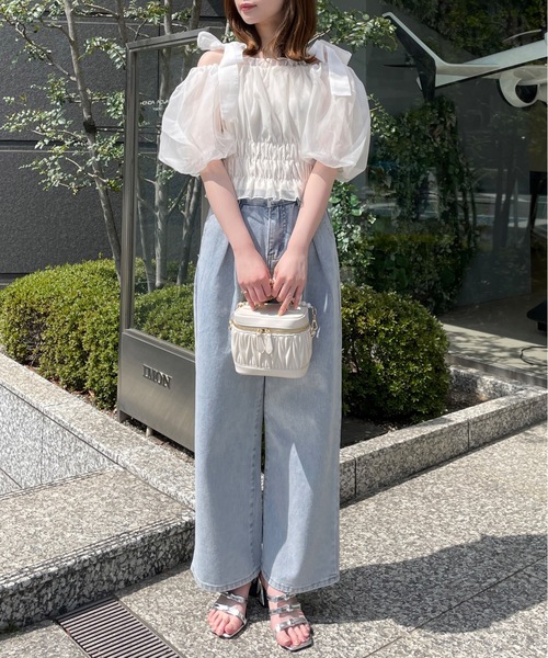 one way（ワンウェイ） シャツ ブラウス シャーリングオフショルリボン