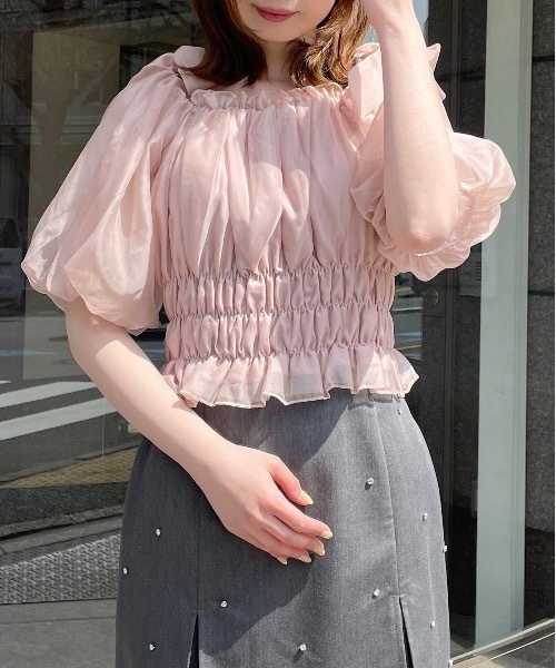 one way（ワンウェイ） シャツ ブラウス シャーリングオフショルリボン