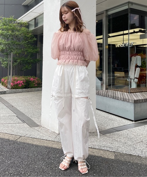 one way（ワンウェイ） シャツ ブラウス シャーリングオフショルリボン