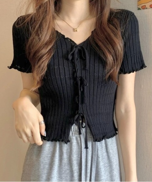 LADY LIKE（レディライク） ニット セーター フロントリボンメロー半袖