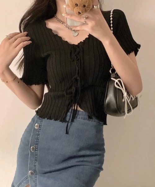 LADY LIKE（レディライク） ニット セーター フロントリボンメロー半袖