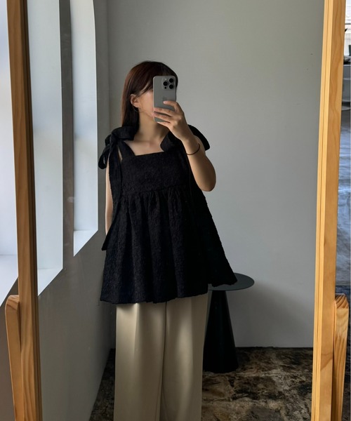 アイアムアイ　リボン　キャミ I_am キャミソール jacquard ribbon flare cami tops / ジャ
