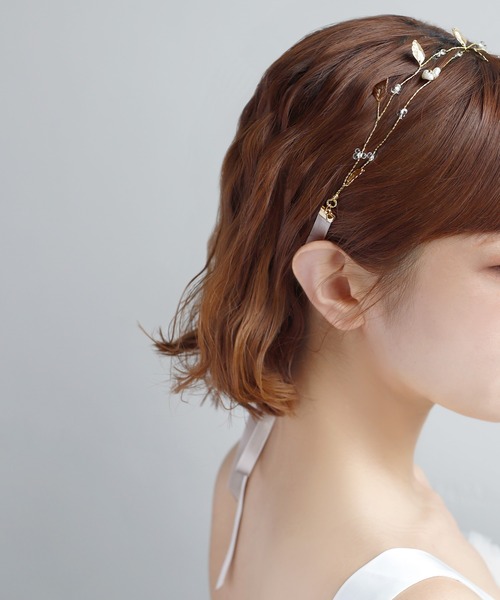 ヘッドドレス～スケルトンリーフとミニアネモネのグリーンstyle～ 髪飾り ヘッドドレス～スケルトンリーフとミニアネモネのグリーンstyle～ 髪