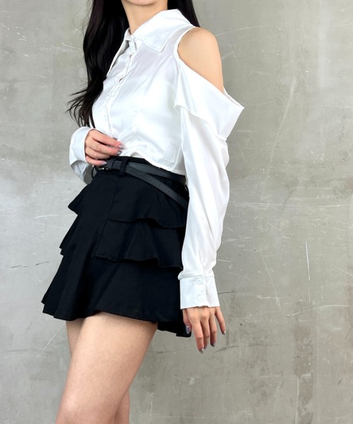シャツ シャツブラウス レディース 夏 肩出し 半袖 d817c4938f00b3675e4f6282c2ea47