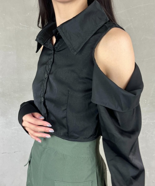 シャツ シャツブラウス レディース 夏 肩出し 半袖 d817c4938f00b3675e4f6282c2ea47