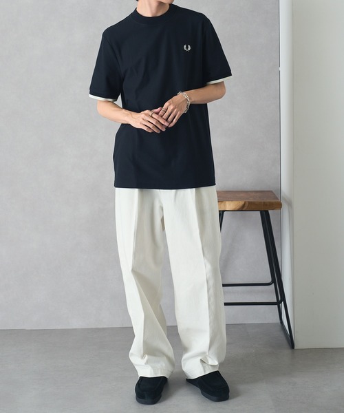 Tシャツ・カットソー FRED PERRY SS25 PIQUE T-SHIRT (FP M4654 54 184) Tipped Cuff Piqué T-Shirt - Black | Men's T-Shirts