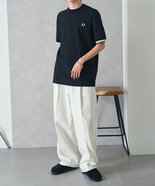 Tシャツ・カットソー FRED PERRY SS25 PIQUE T-SHIRT (FP M4654 54 184) Tipped Cuff Piqué T-Shirt - Black | Men's T-Shirts