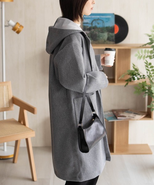 フード付きネイビーロングコート ネイビー フード付きコート